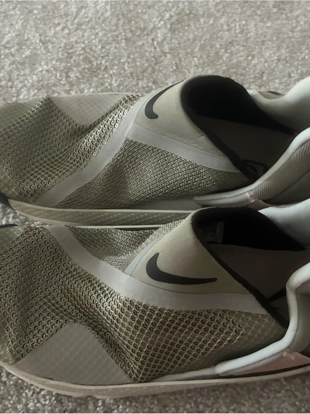 Nike Women’s FlyEase Slip-On Sneakers in Light Olive and Black 8